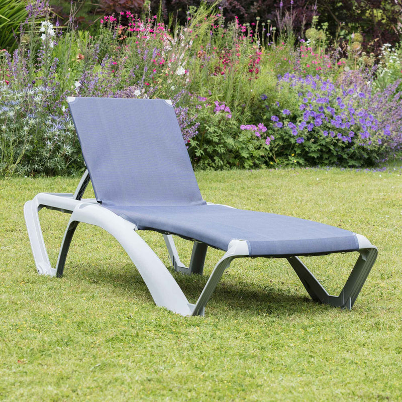 Resol Marina Sun Lounger - Silver Frame with Blue Jeans Canvas Material