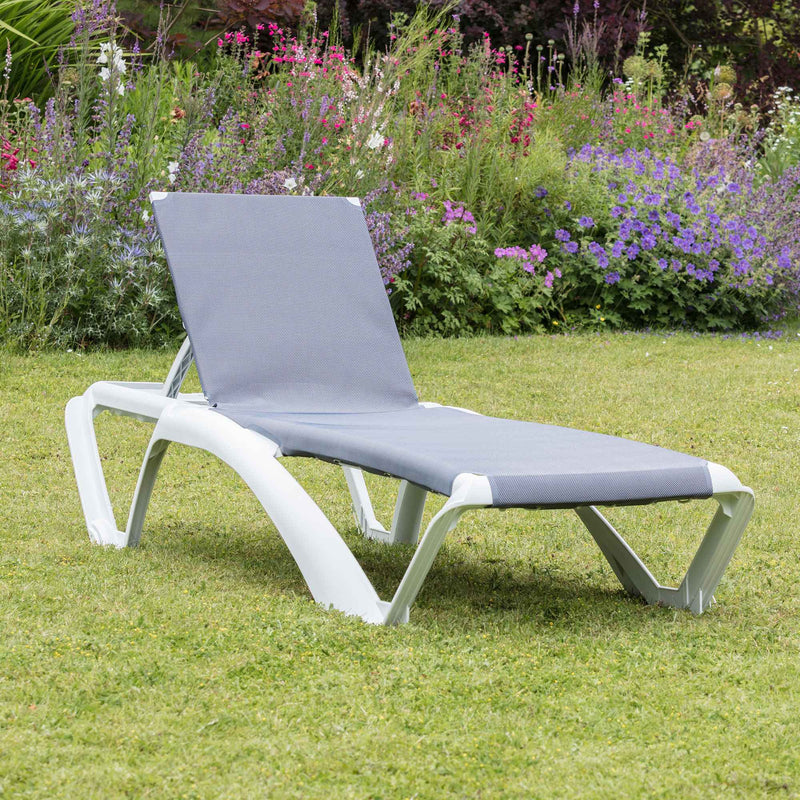 Resol Marina Sun Lounger - White Frame with Blue Jeans Canvas Material