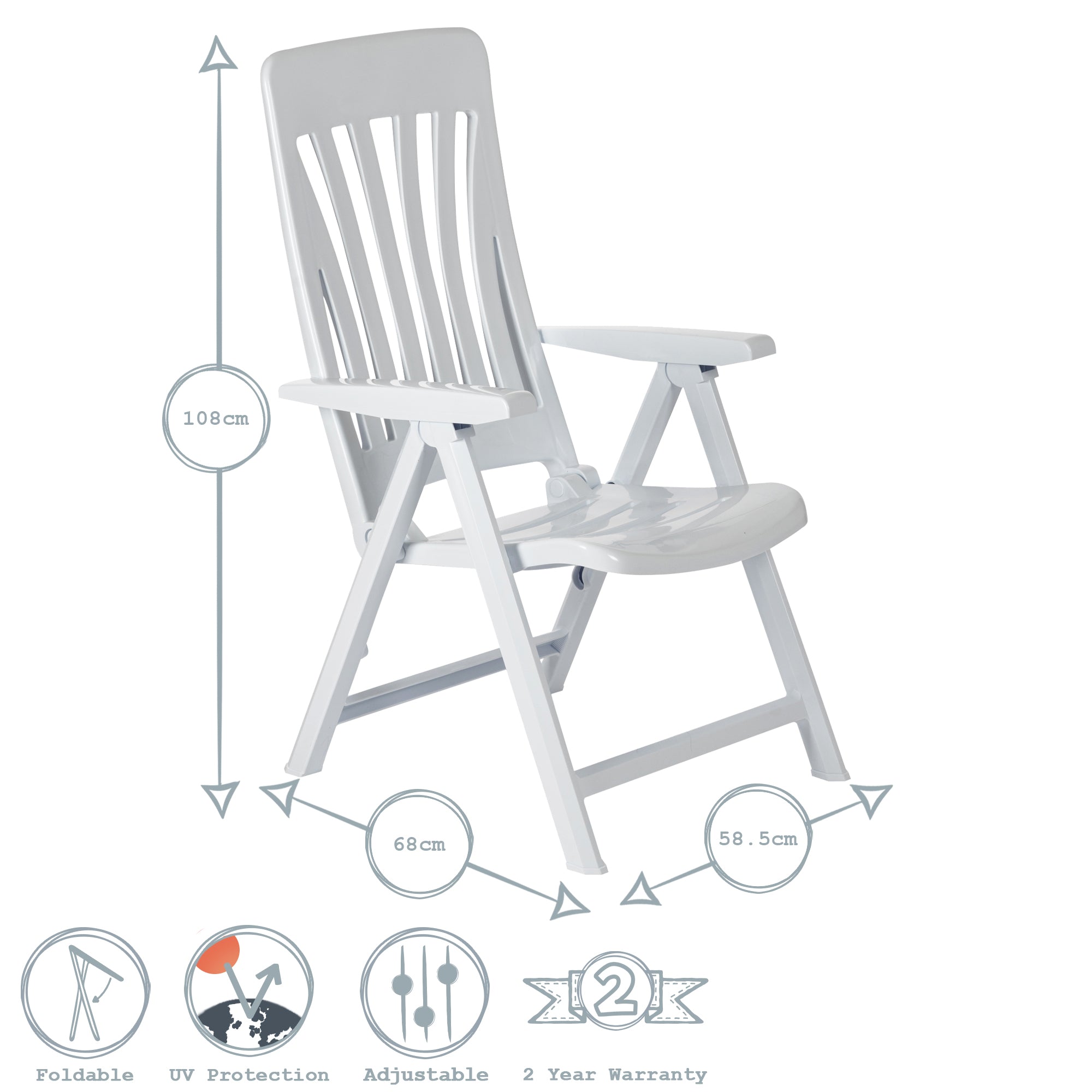 Resol Blanes Folding Multi-Position Garden Armchair - White Plastic