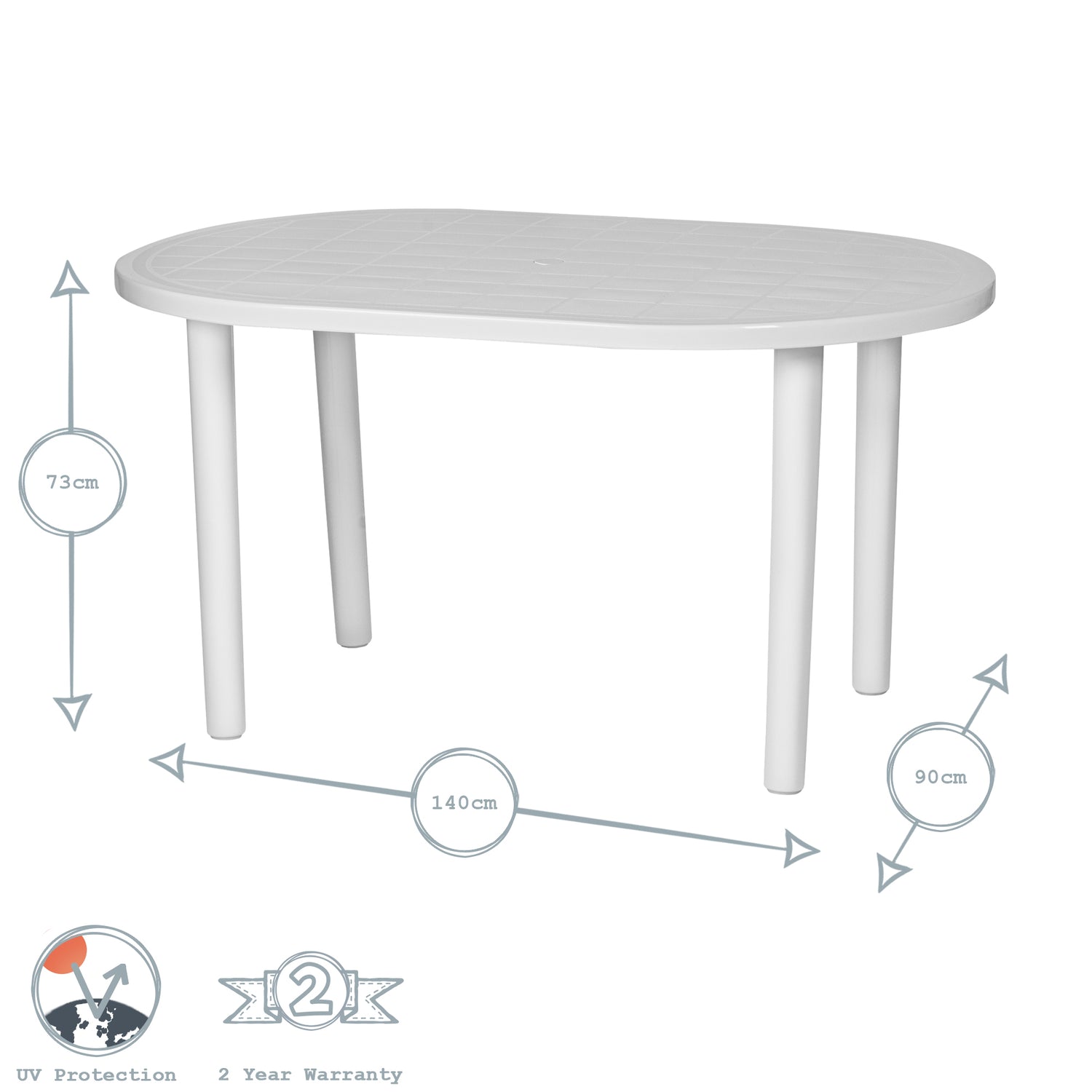 Resol Gala Outdoor Oval Garden Table - White Plastic - 140 x 90cm