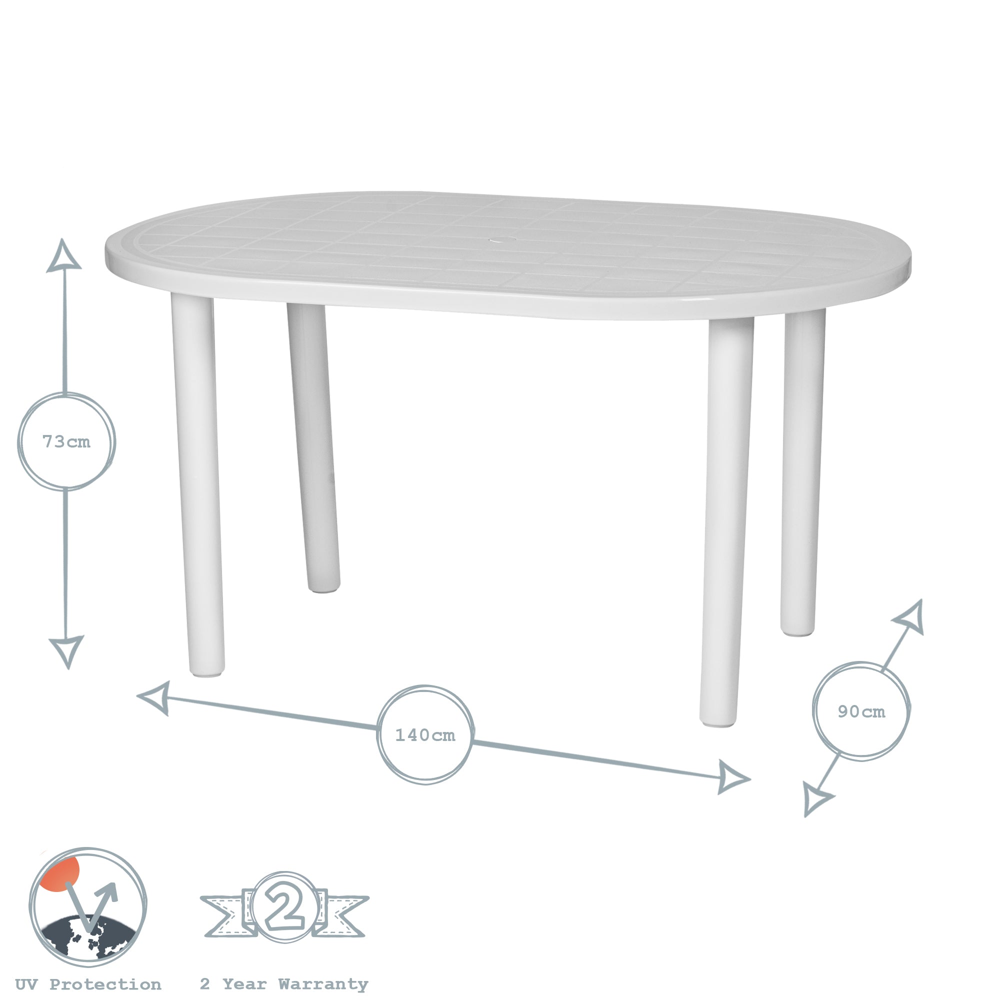 Resol Gala Outdoor Oval Garden Table - White Plastic - 140 x 90cm