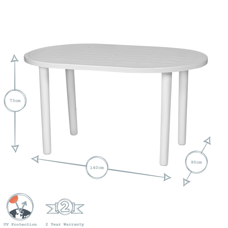 Resol Gala Outdoor Oval Garden Table - White Plastic - 140 x 90cm