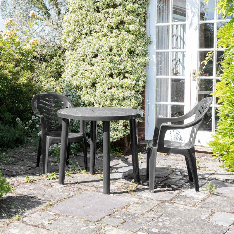 Resol Tossa Round Plastic Home Garden Dining Table - 86cm - Grey
