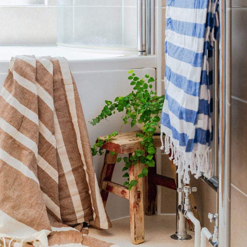 Nicola Spring 170 x 90cm Turkish Cotton Beach Towel - Mocha Stripe