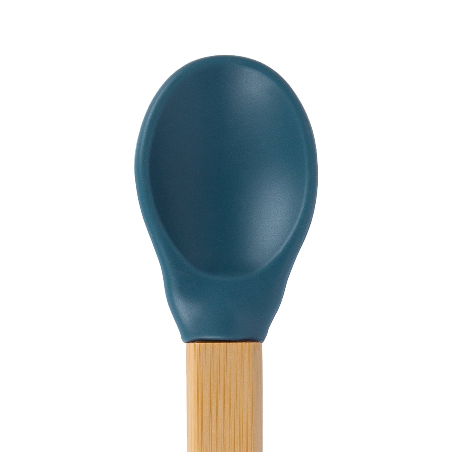 Navy Soft Tip Bamboo Spoon - Silicone Tip