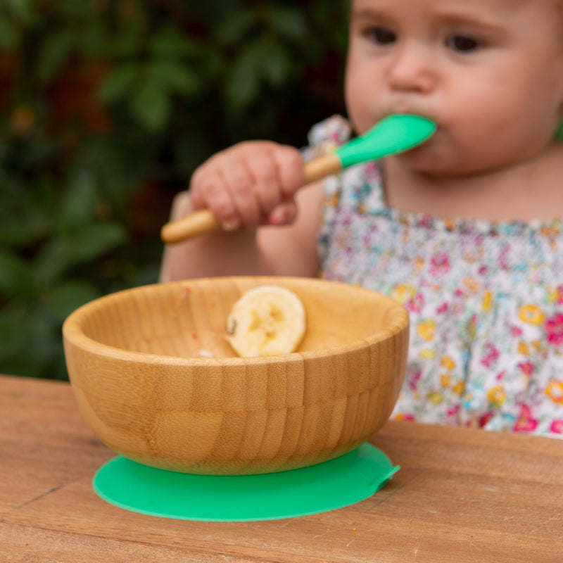Tiny Dining Children's Bamboo Dinosaur Plate, Bowl and Spoon with Suction Cups - Blue