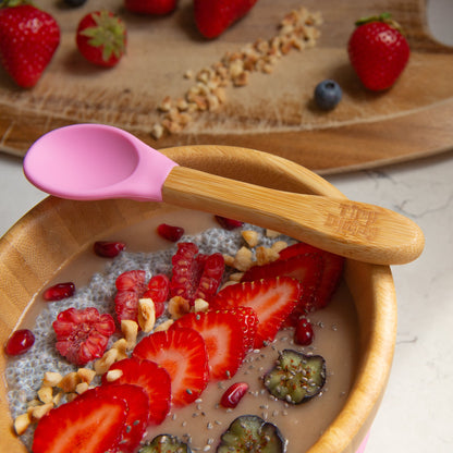 Pastel Pink Soft Tip Bamboo Spoon - Silicone Tip