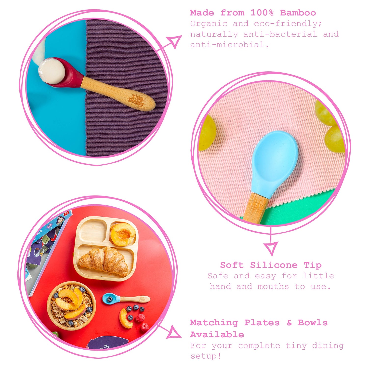 Pastel Pink Soft Tip Bamboo Spoon - Silicone Tip