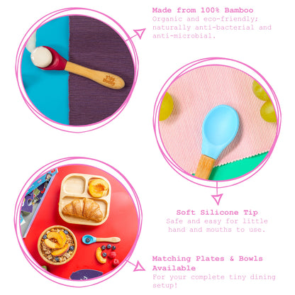 Pastel Pink Soft Tip Bamboo Spoon - Silicone Tip