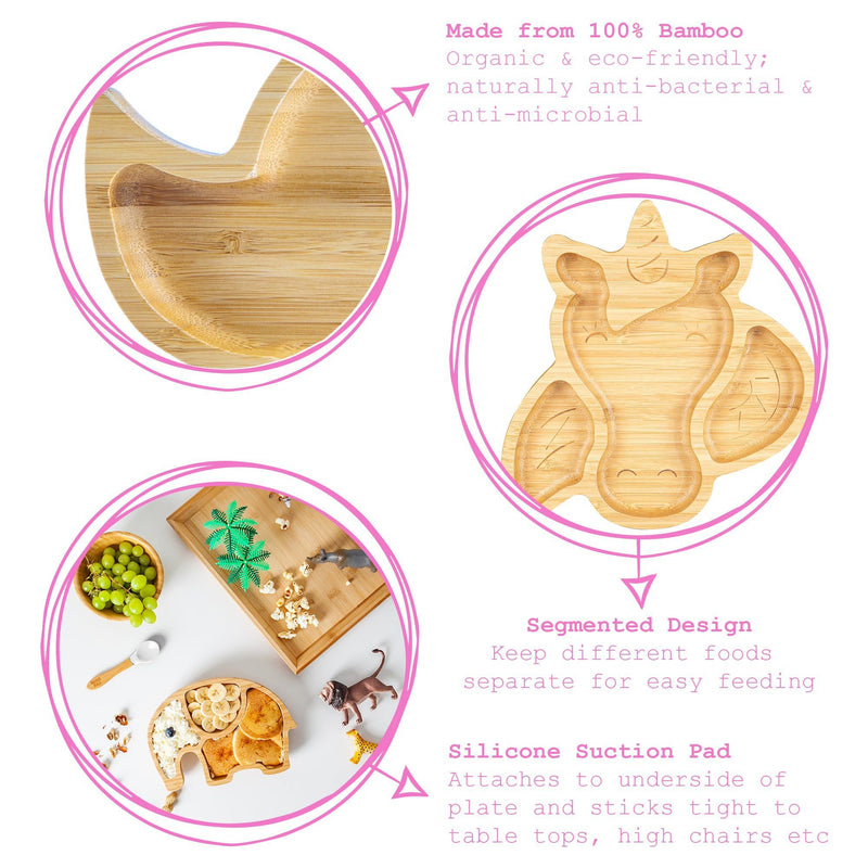 Tiny Dining Children's Bamboo Unicorn Plate with Suction Cup - Pink - Pink