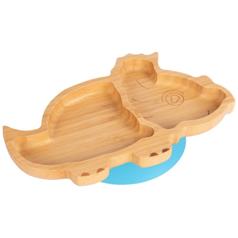 Tiny Dining Children's Bamboo Dinosaur Plate with Suction Cup -  Blue