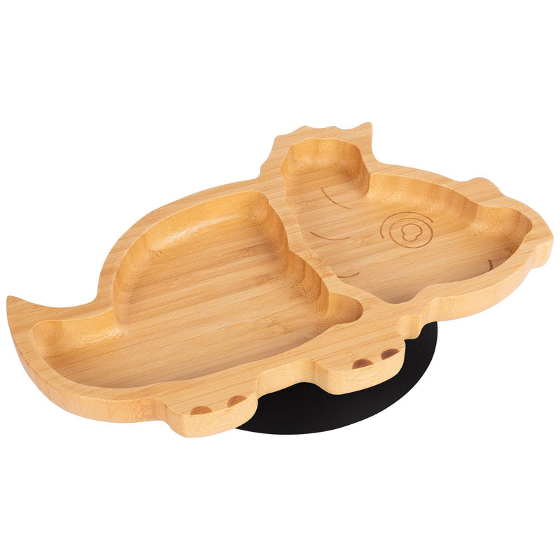Tiny Dining Children's Bamboo Dinosaur Plate with Suction Cup - Black