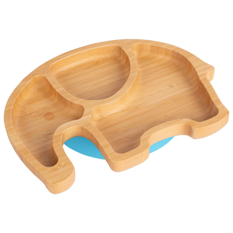 Tiny Dining Children's Bamboo Elephant Plate with Suction Cup - Blue