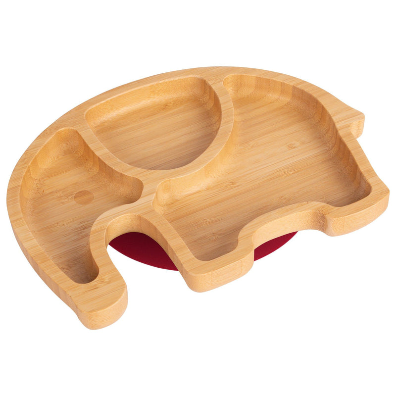 Tiny Dining Children's Bamboo Elephant Plate with Suction Cup - Red