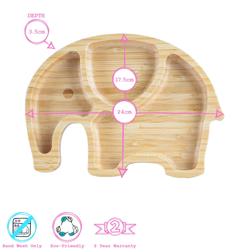 Tiny Dining Children's Bamboo Elephant Plate, Bowl and Spoon with Suction Cups - Red