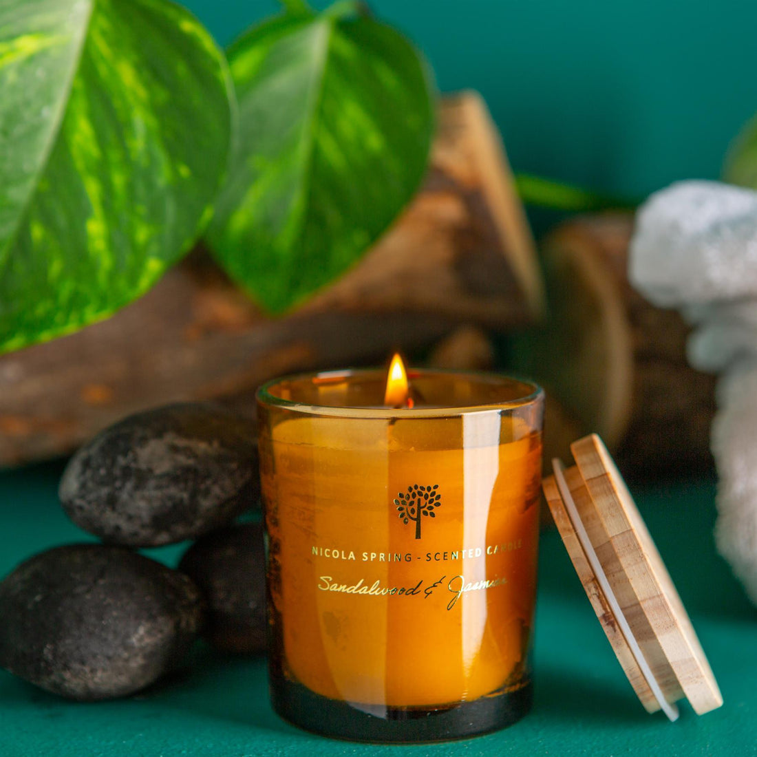 130g Sandalwood & Jasmine Soy Wax Scented Candle - by Nicola Spring
