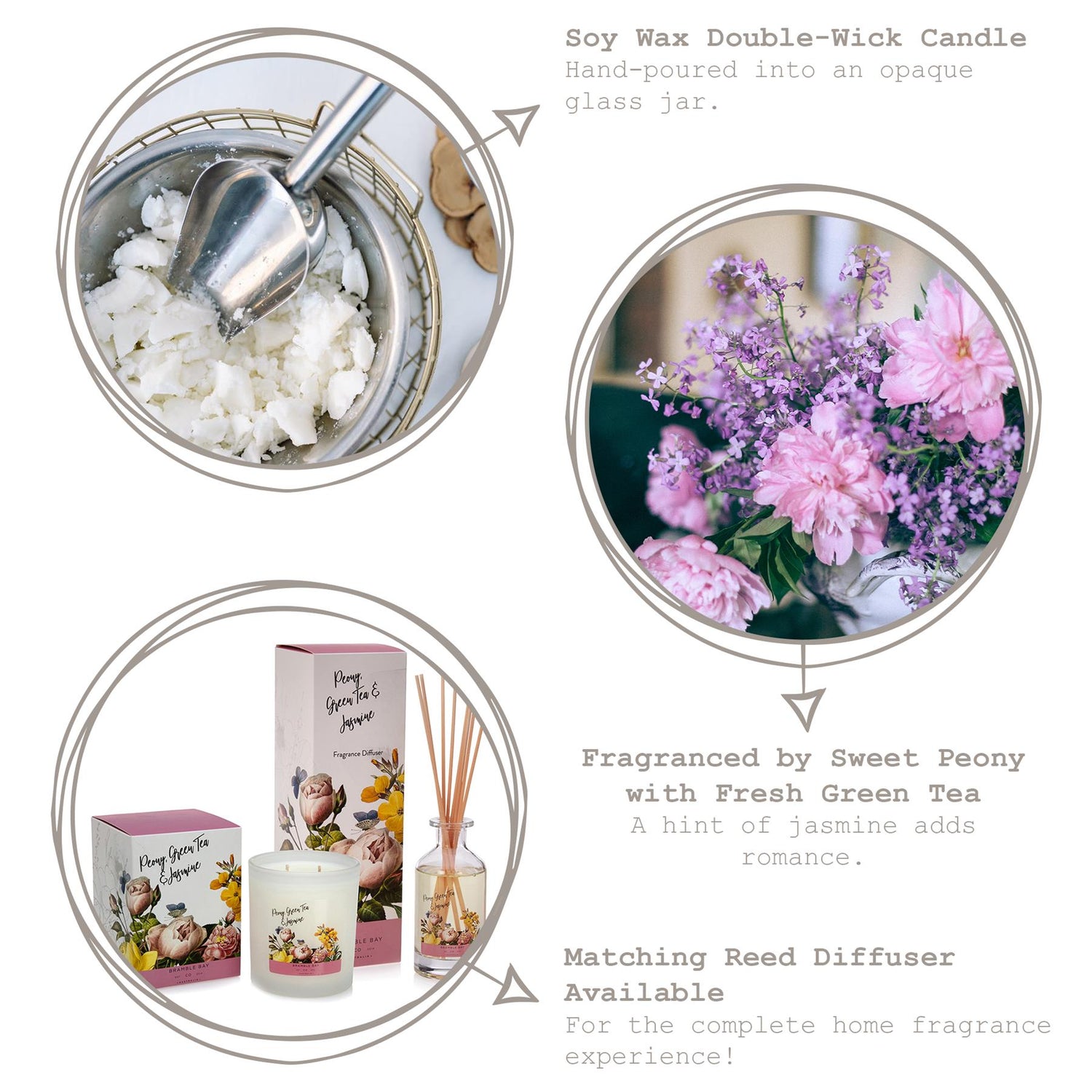 300g Peony, Green Tea &amp; Jasmine Bath &amp; Body Soy Wax Scented Candle