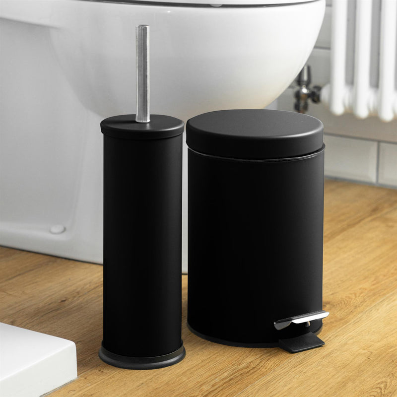 Harbour Housewares Steel Bathroom Toilet Brush & Holder - Black Matt