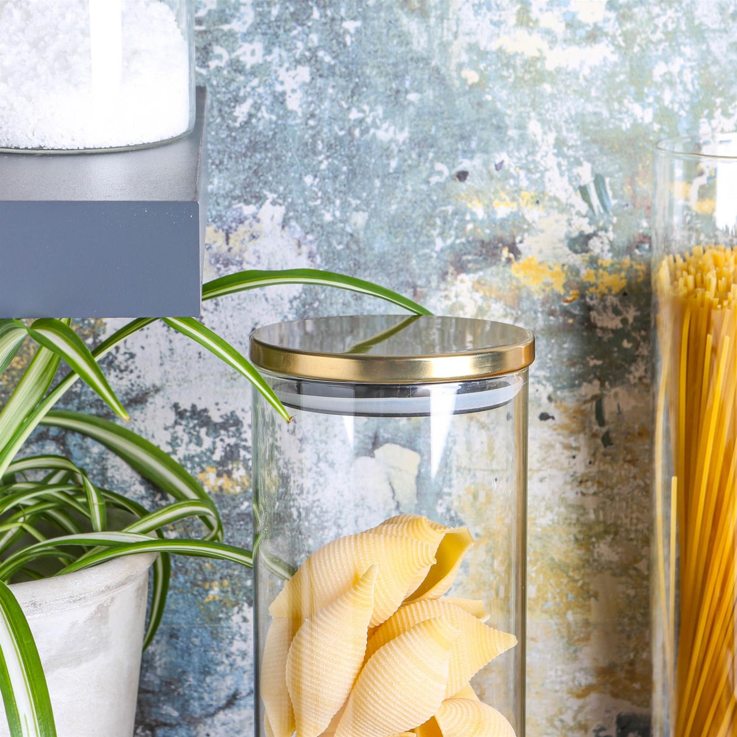 Glass Storage Jar with Metal Lid - 1.5 Litre - Gold