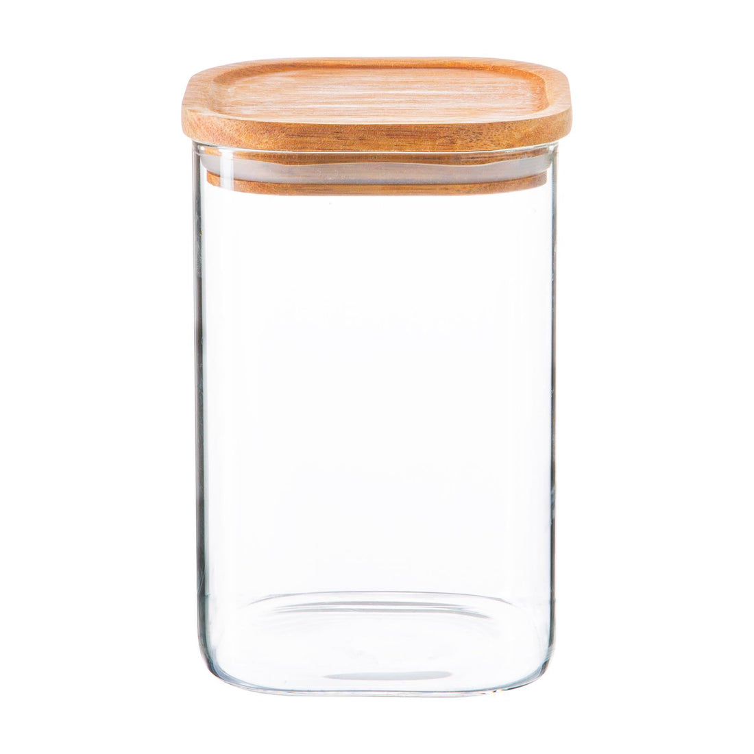 Argon Tableware Square Glass Storage Jar with Wooden Lid - 1.1 Litre