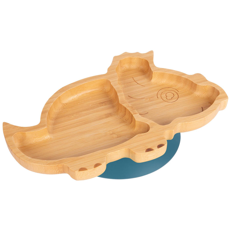 Navy Blue Dinosaur Bamboo Suction Plate - By Tiny Dining