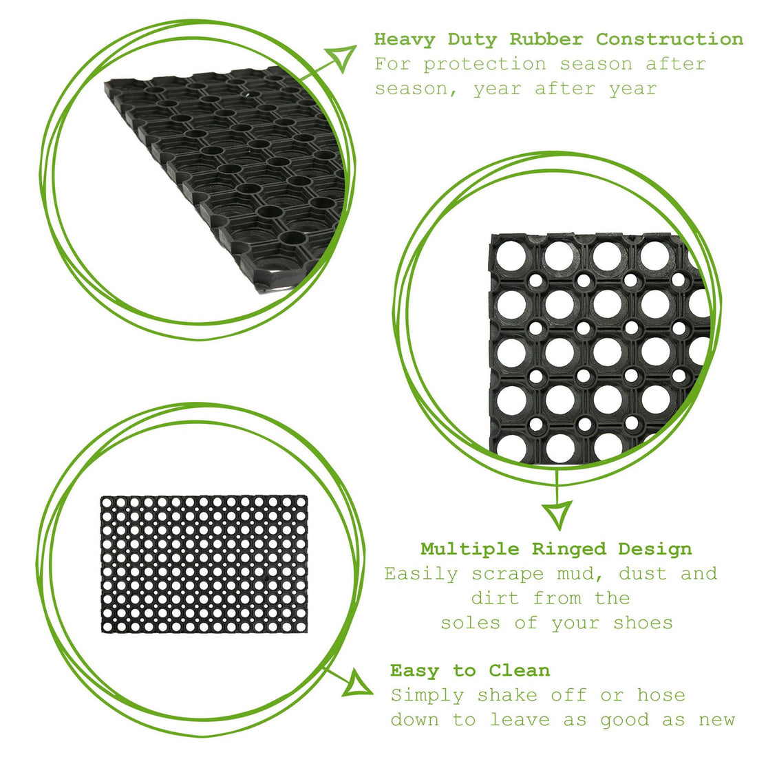 Heavy Duty Rubber Door Mat - 80 x 60cm - Black