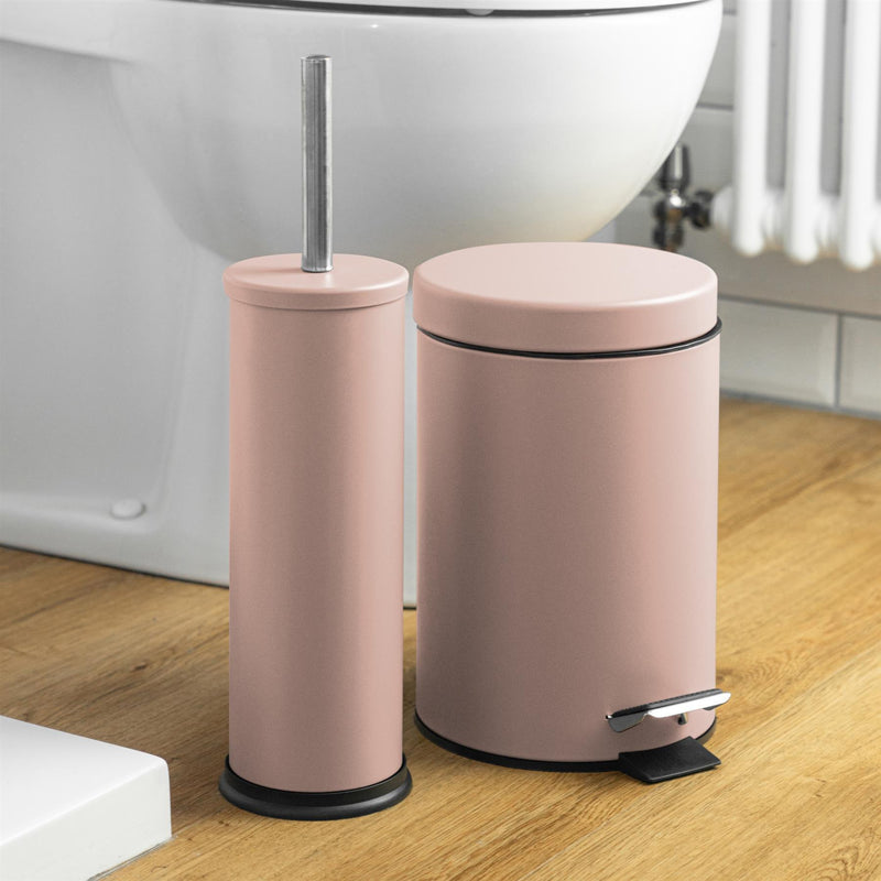 Harbour Housewares Steel Bathroom Toilet Brush & Holder - Pink Matt