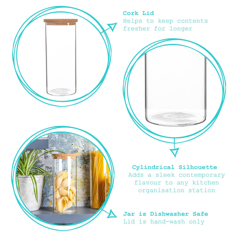 Argon Tableware Glass Storage Jar with Cork Lid - 1.5 Litre