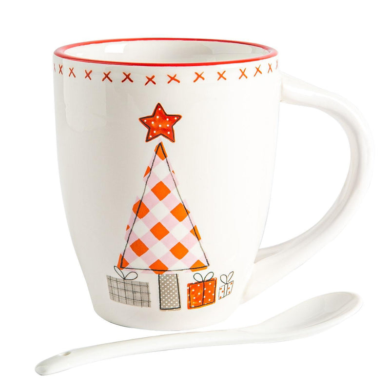 Nicola Spring 2 Piece Christmas Mug and Spoon Set - 13cm - Patchwork