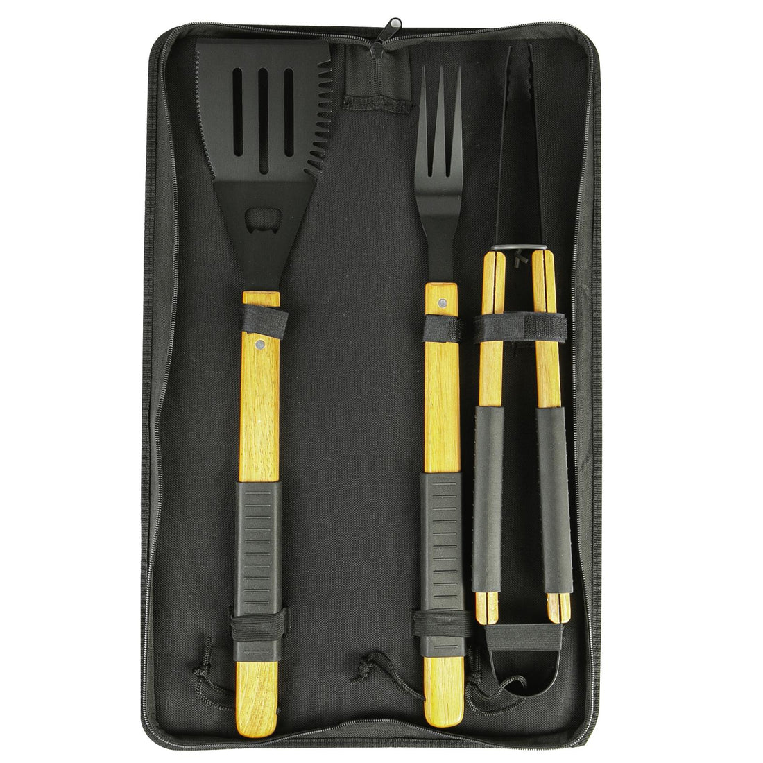 3 Piece Wooden BBQ Tools Set - Black