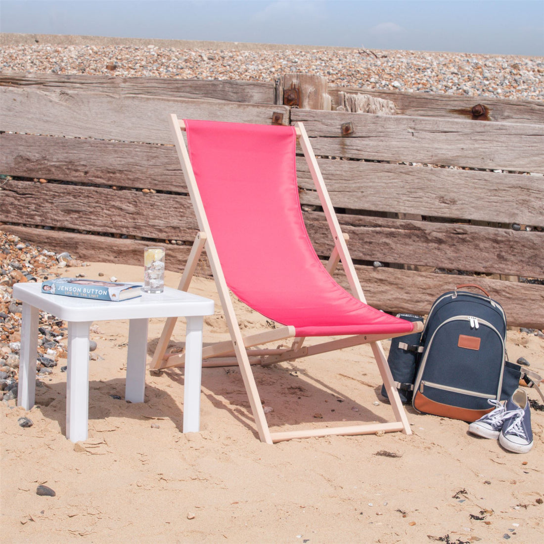 summer beach holiday folding wooden deckchair