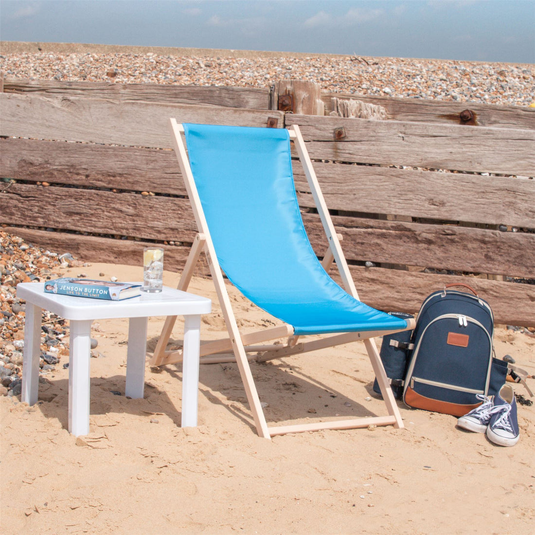 summer beach holiday folding wooden deckchair