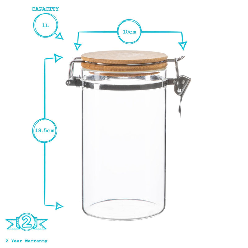 Argon Tableware Glass Storage Jar with Wooden Clip Lid - 1 Litre
