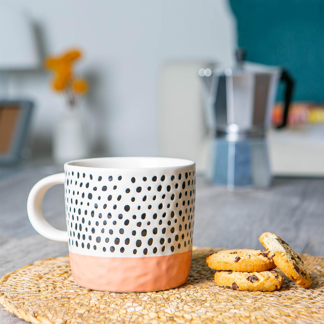 Dipped Stoneware Dots Coffee Mug - 385ml - Pink