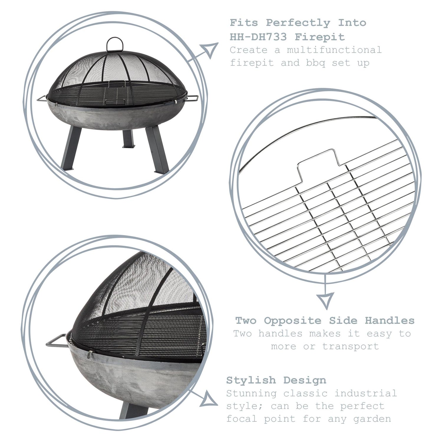 Harbour Housewares Round Firepit Grill &amp; Dome Set - 48.5cm