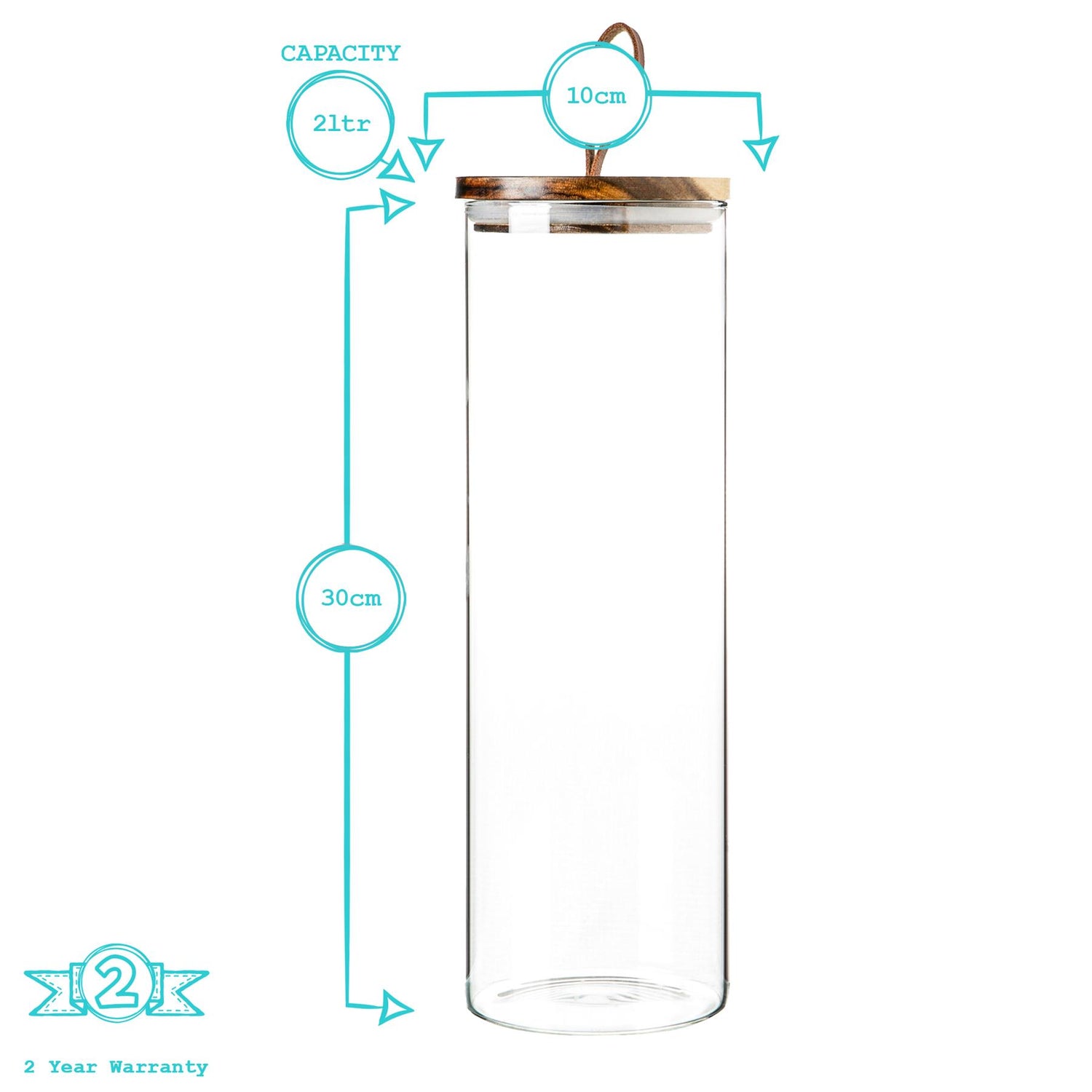Glass Storage Jar with Wooden Lid - Leather Loop - 2 Litre