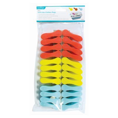 Multi Plastic Soft Touch Clothes Pegs - Pack of 24 - By Ashley