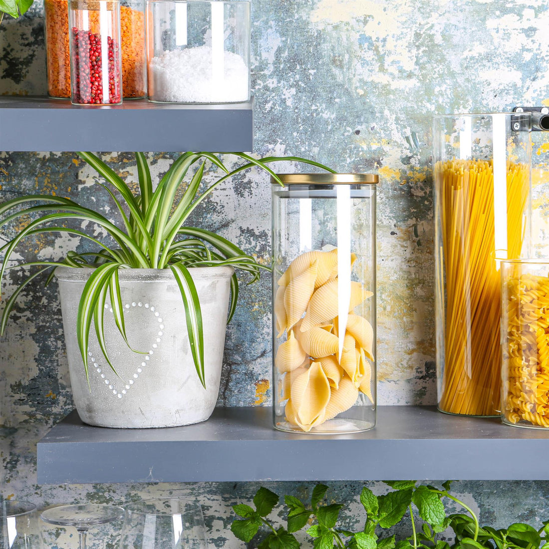 Glass Storage Jar with Metal Lid - 1.5 Litre - Gold