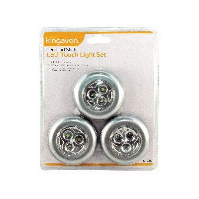 Silver 3 LED Touch Plastic Puck Lights - Pack of 3