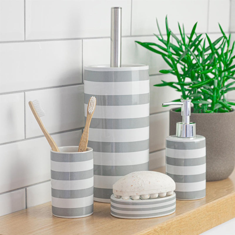 Harbour Housewares Ceramic Pump Soap Dispenser - Grey Stripe