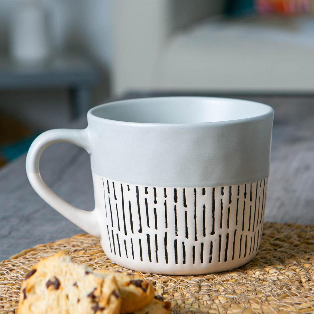 Dipped Dash Stoneware Coffee Mug - 450ml - Grey