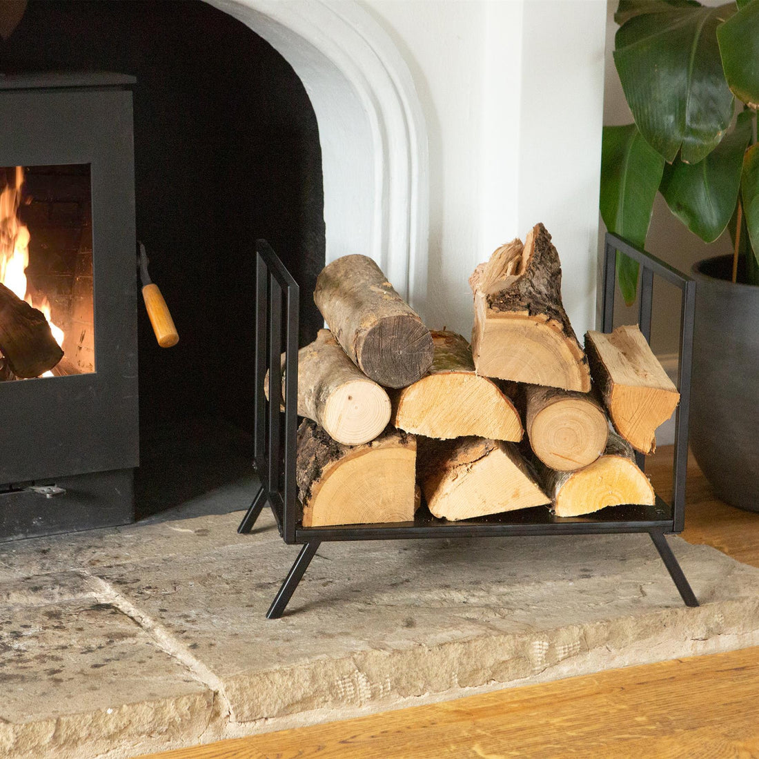 Black Fireside Log Storage Rack