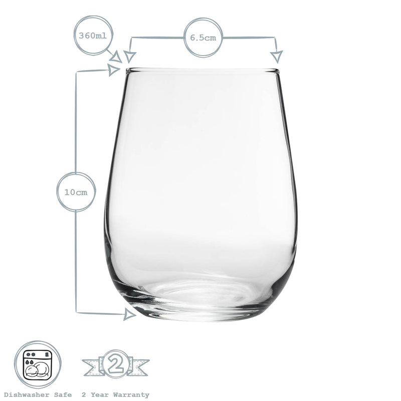 Argon Tableware 6pc Corto Stemless Wine Glasses Set 360ml Product Dimensions