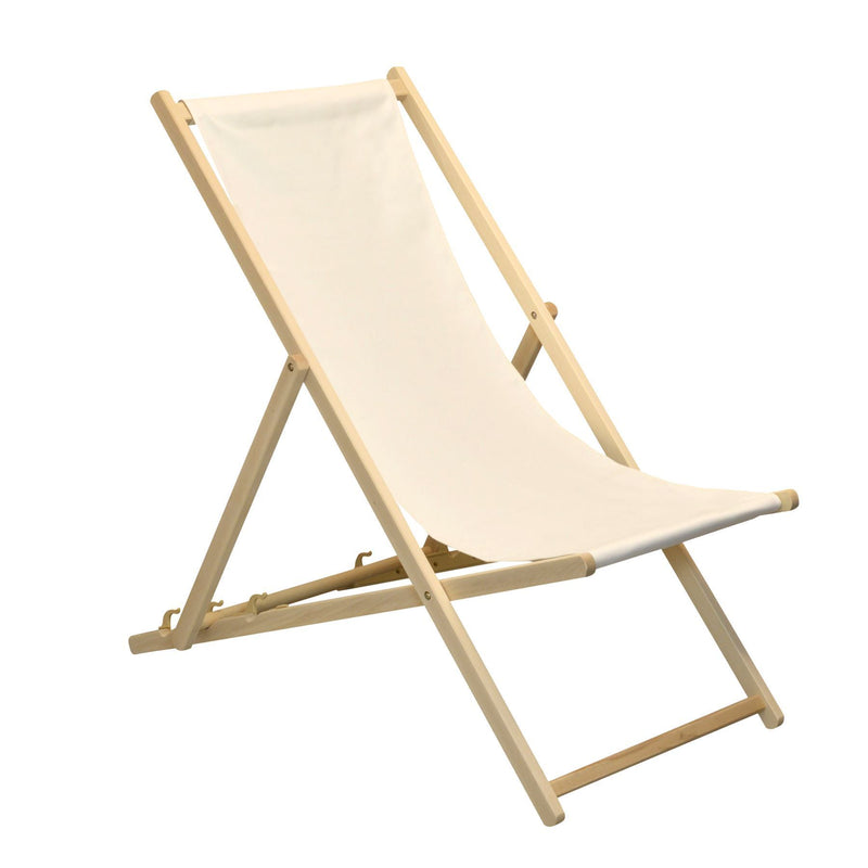 Enjoy the outdoors with the Harbour Housewares Beach Deck Chair - Cream with Beech Wood Frame