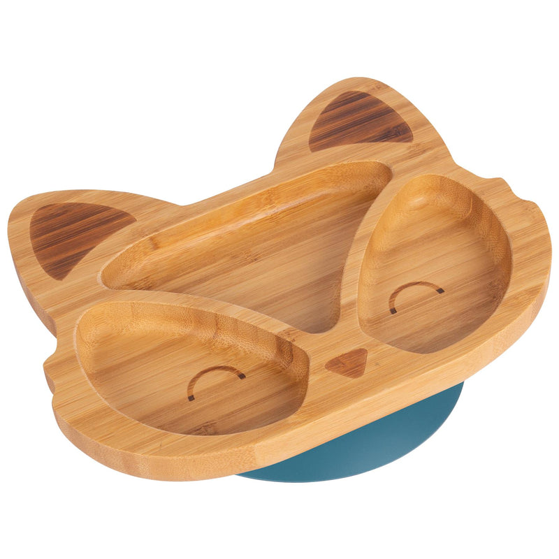 Navy Blue Fox Bamboo Suction Plate - By Tiny Dining