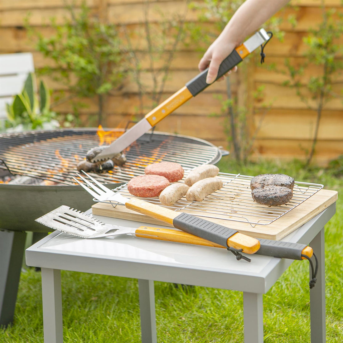 3 Piece Wooden BBQ Tools Set - Black/Black