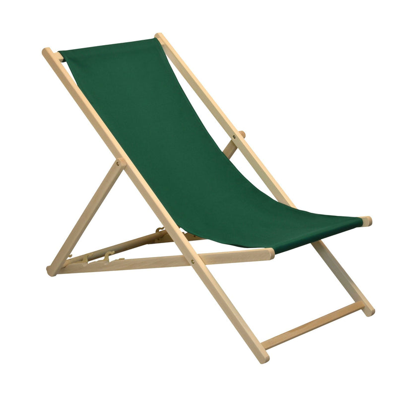 Harbour Housewares Beach Deck Chair - Green with Beech Wood Frame