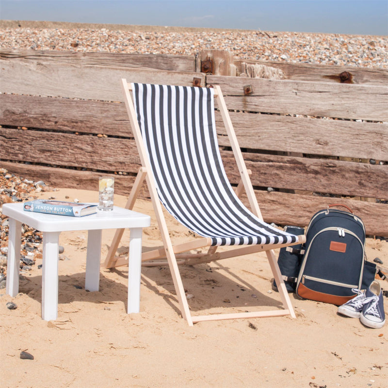 Harbour Housewares Beach Deck Chair - Black/White Stripes