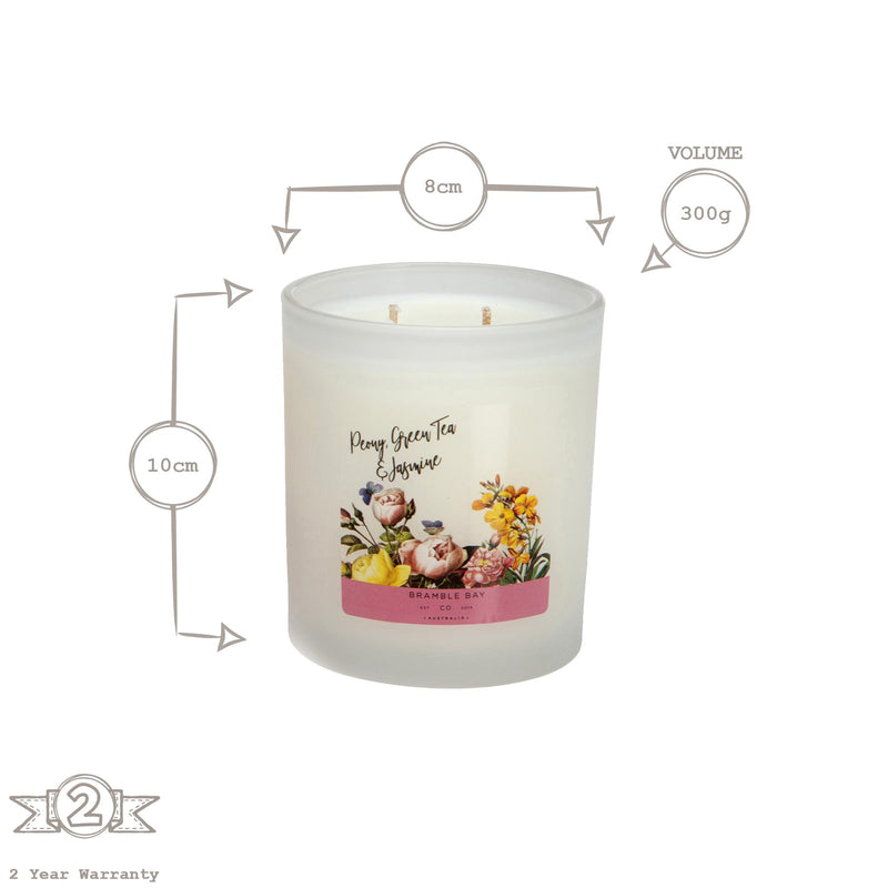 300g Peony, Green Tea & Jasmine Bath & Body Soy Wax Scented Candle - By Bramble Bay