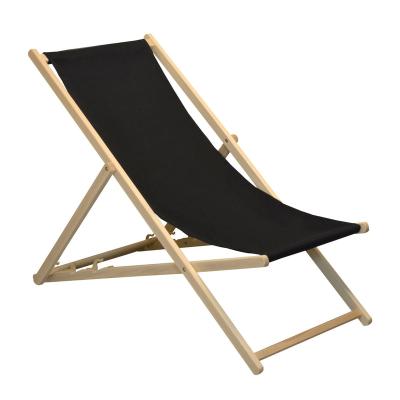 Harbour Housewares Beach Deck Chair - Black with Beech Wood Frame